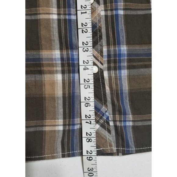 Various Artists Long Sleeve Front Snap Brown Plaid Western Shirt Mens M Slim Fit - Picture 4 of 15